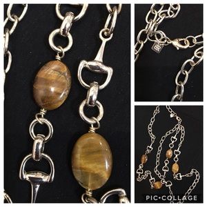 Tiger Eye Long W/ Strong Silver Tone Chain-& links